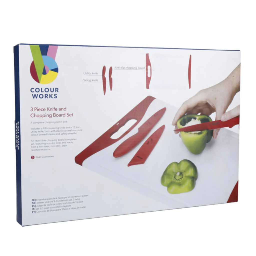 Set de 3 piezas de cuchillos y tabla de cortar Colourworks KitchenCraft - Imagen 9
