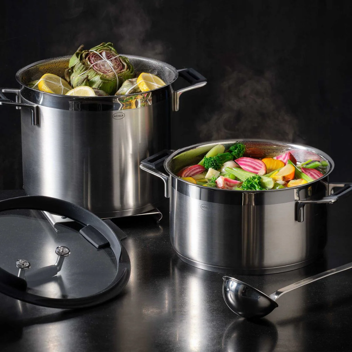Cacerola alta de acero inoxidable con tapa de cristal Silence Pro Rösle - Imagen 4