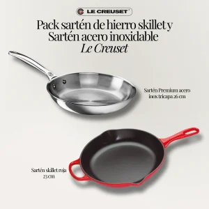 Pack sartén de hierro skillet y Sartén acero inoxidable Le Creuset