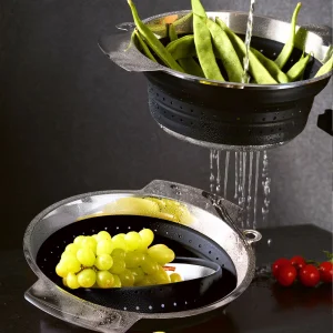 Colador plegable negro Rösle