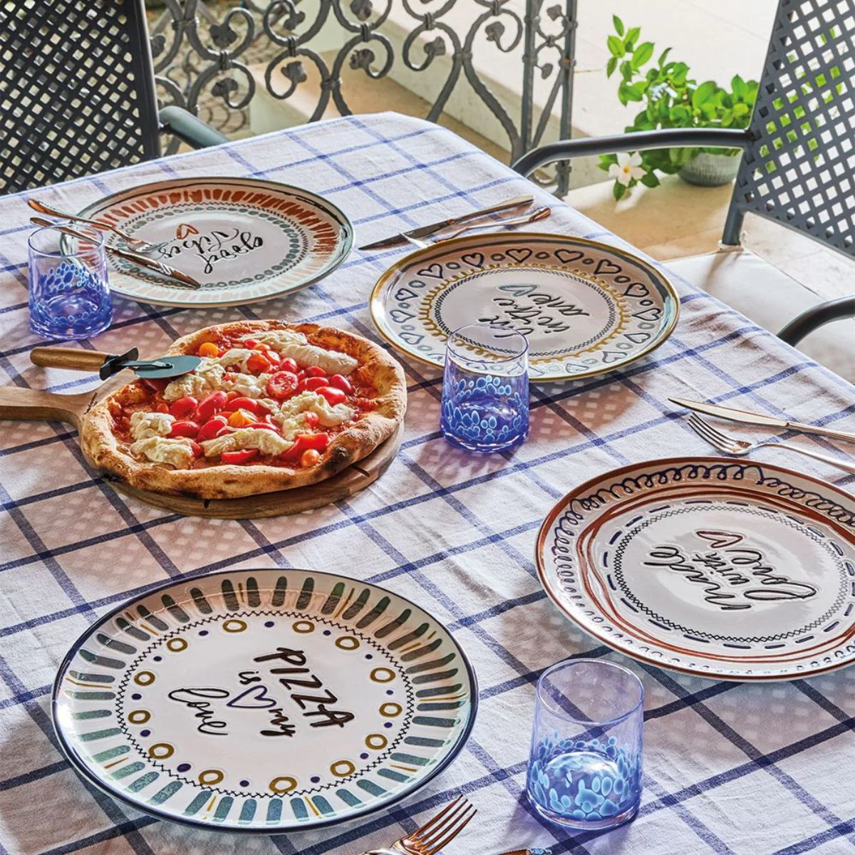 Set de 4 platos de porcelana para pizza Love Andrea Fontebasso Tognana