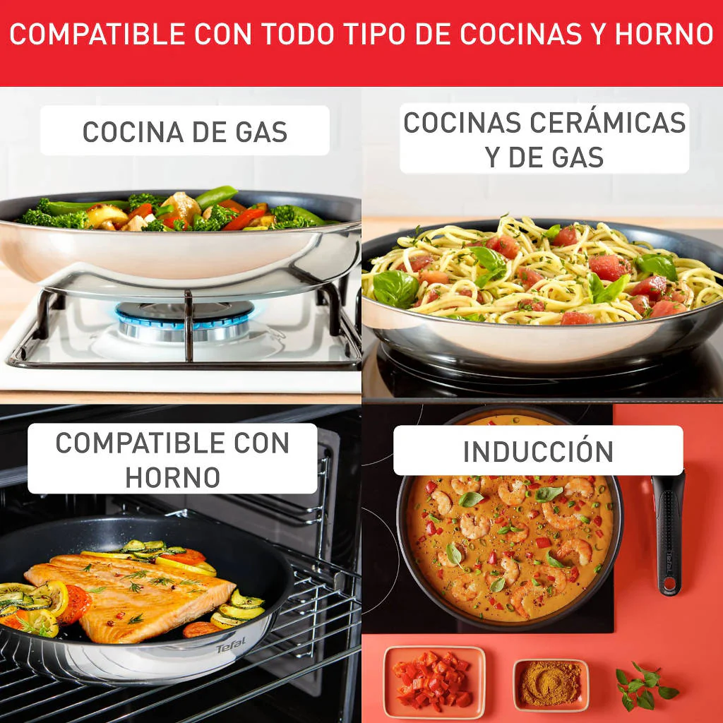 Conjunto de 3 sartenes y mango Ingenio Emotion Tefal 22, 24 y 28 cm - Imagen 7